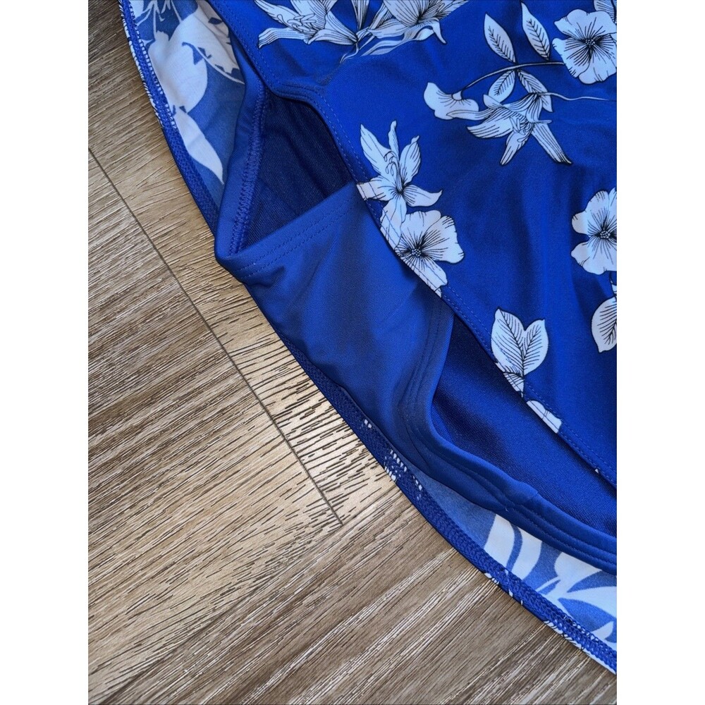 Cacique swim women blue white black floral swim skirt swimsuit bottom 26 New - Picture 4 of 9